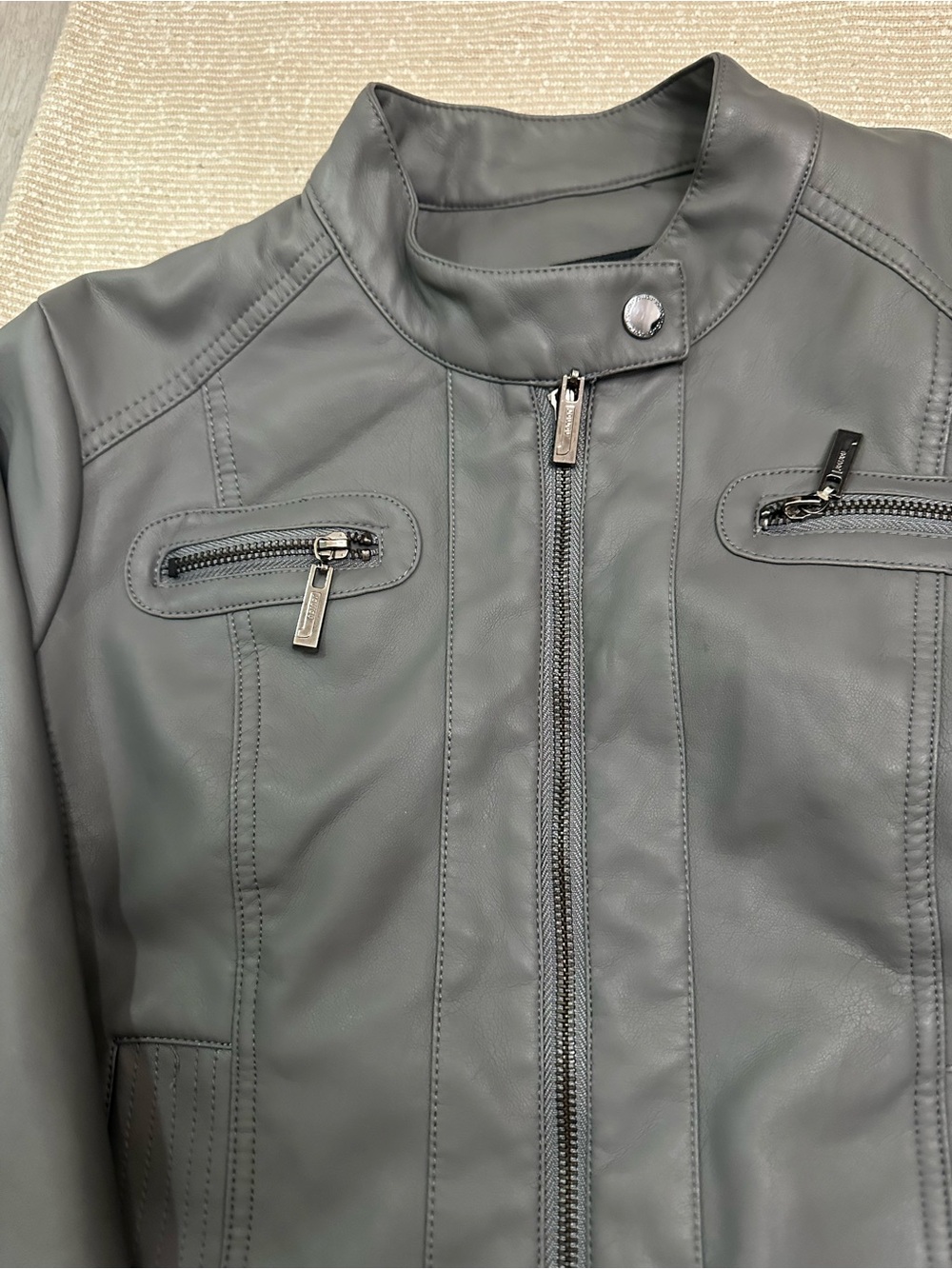 Jou Jou Slate Grey Faux Leather Zip Jacket